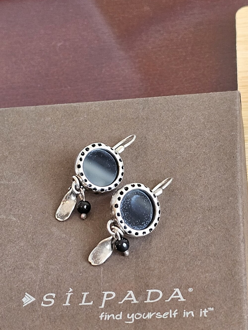 Silpada Vintage 925 Silver Onyx Drop Earrings with Bead and 925 Dangles RARE